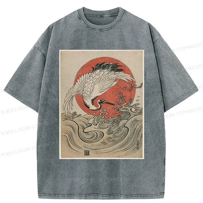 Crane and Waves Washed T-Shirt