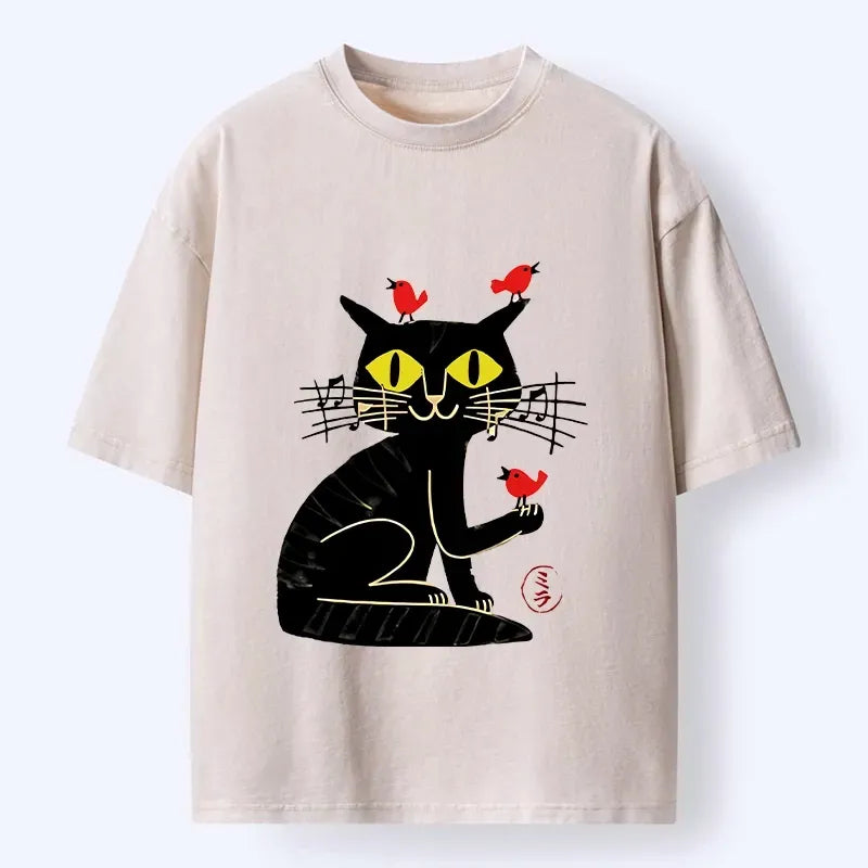 japanese vintage cat t shirt free shipping