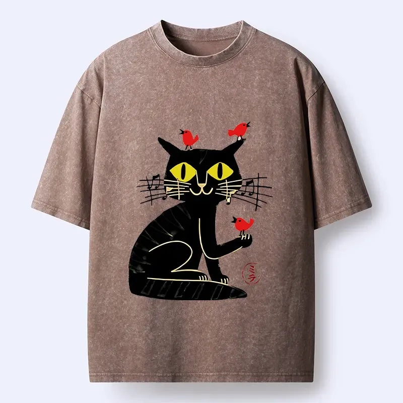 japanese vintage cat t shirt free shipping