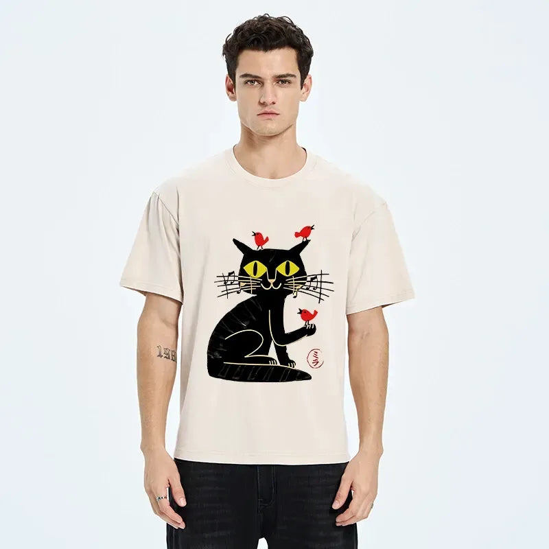 japanese vintage cat t shirt free shipping