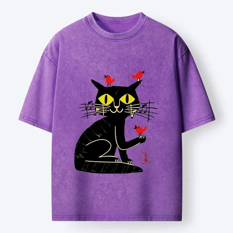 japanese vintage cat t shirt free shipping