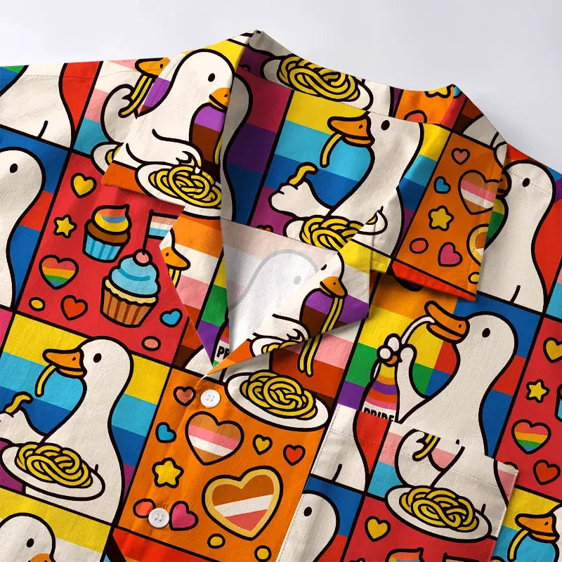 Funny Goose Eat Spaghetti Hawaiian Shirt