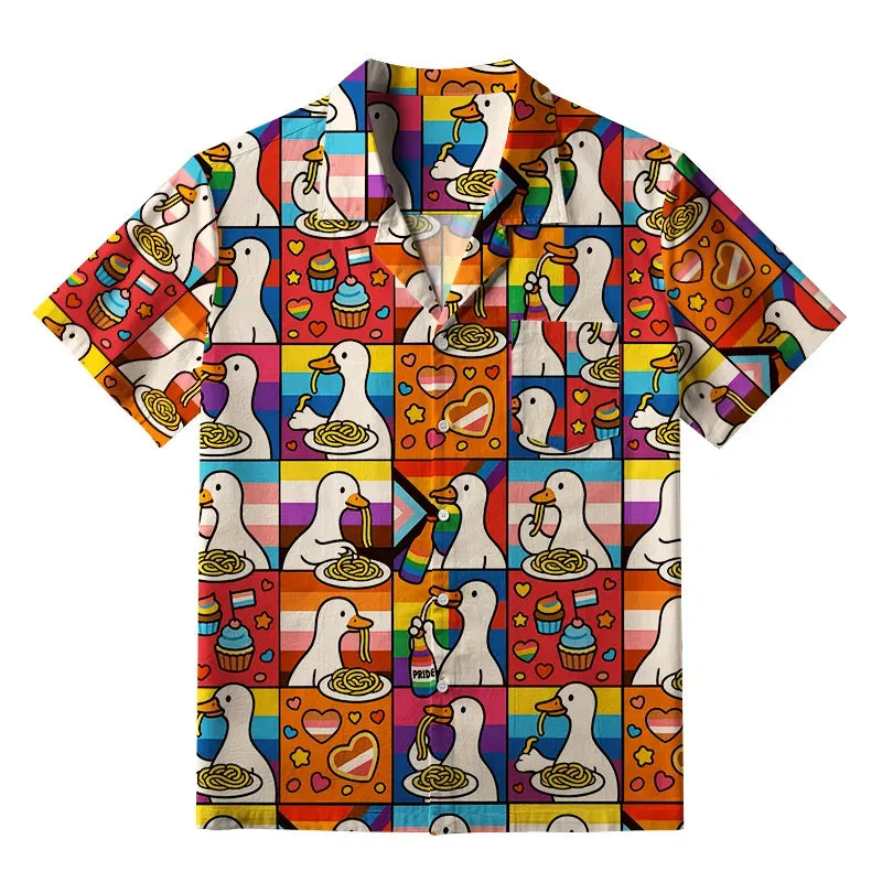 Funny Goose Eat Spaghetti Hawaiian Shirt