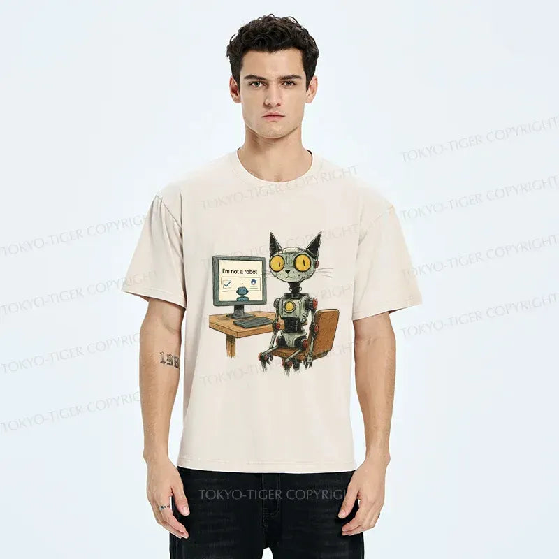 Robot Cat Washed T-Shirt Unisex