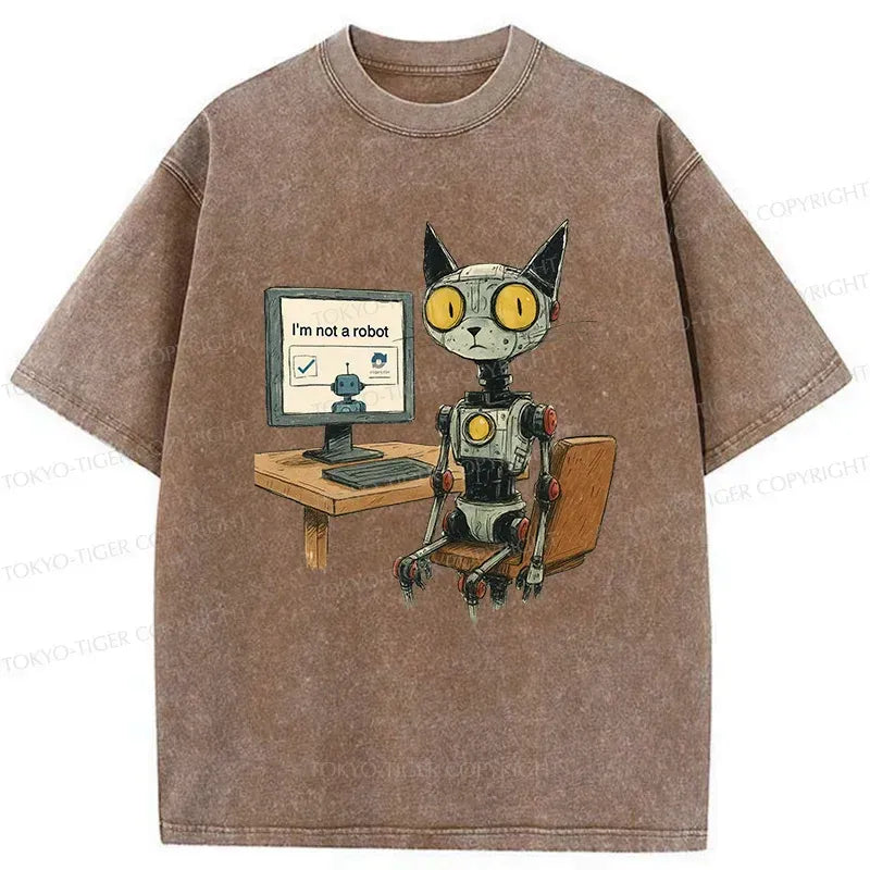 Robot Cat Washed T-Shirt Unisex