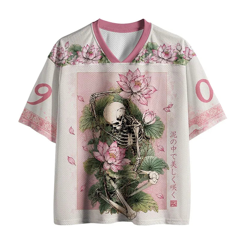 Kyoto-Lion Skull And Lotus Turned Into Mud Mesh Jersey