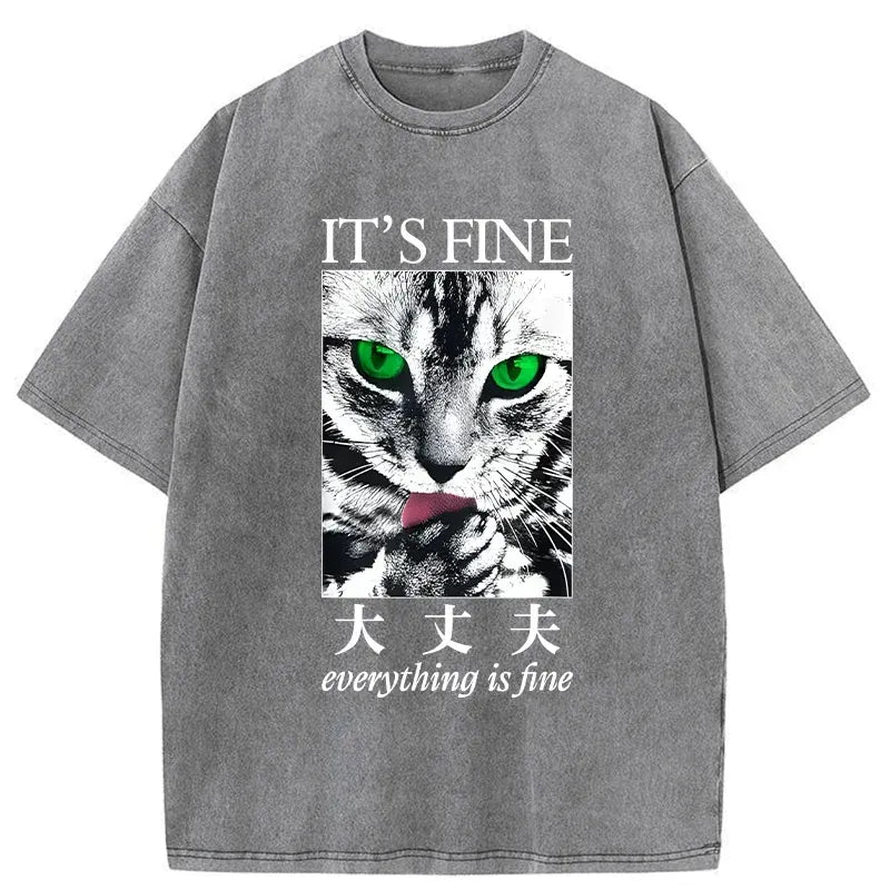 Kyoto-Lion Cat Is Fine Washed T-Shirt