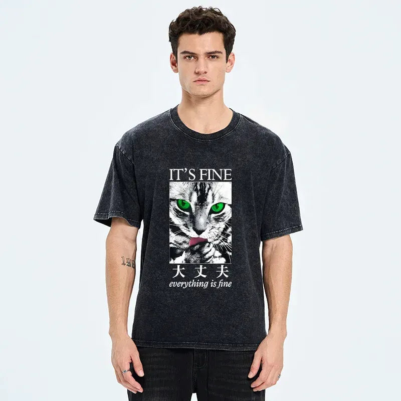 Kyoto-Lion Cat Is Fine Washed T-Shirt