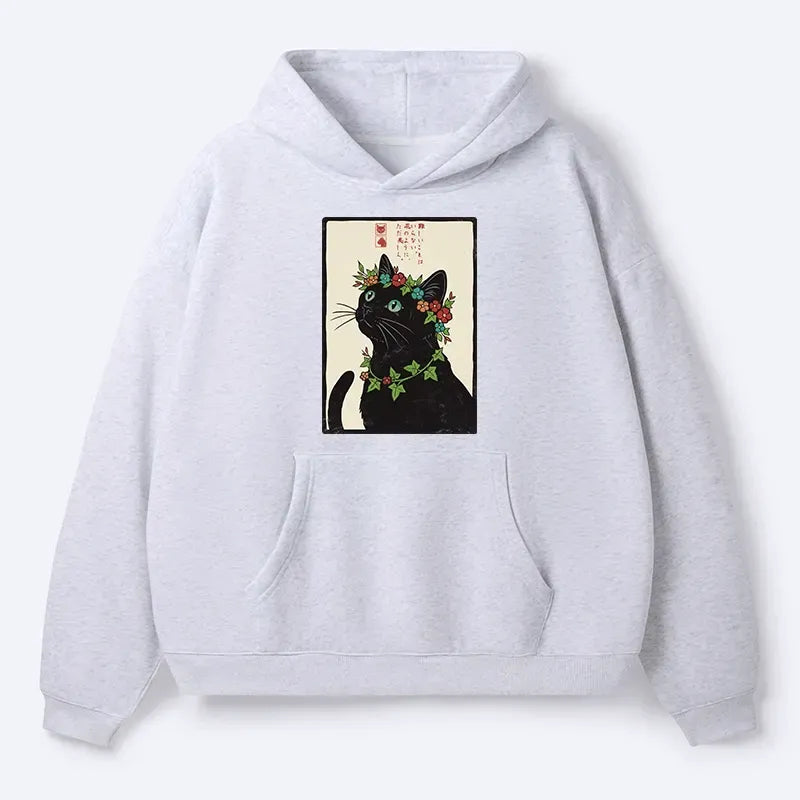 Ukiyo-e Flower Crown Cat Hoodie