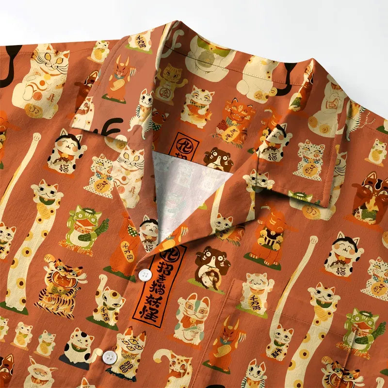 Kyoto-Lion Various Lucky Cats Aloha Hawaiian Shirt