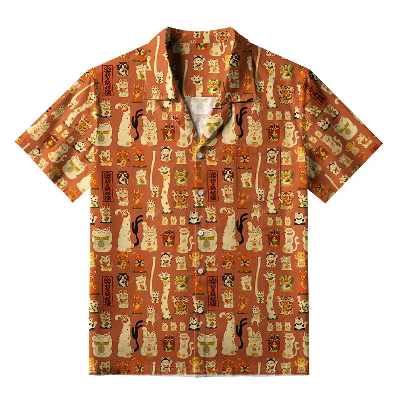 Kyoto-Lion Various Lucky Cats Aloha Hawaiian Shirt