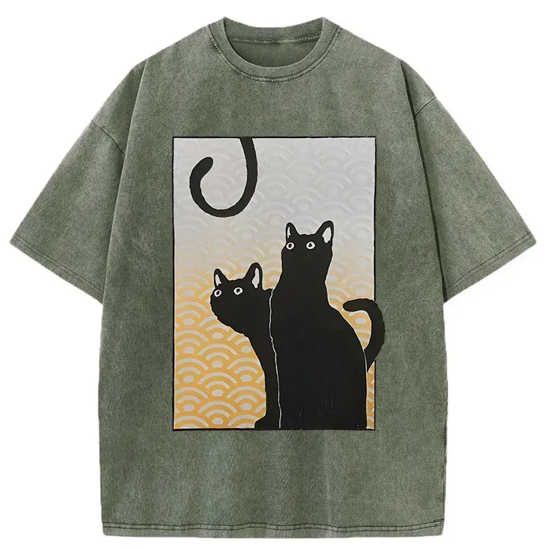comfortable Japanese streetwear cat tee
