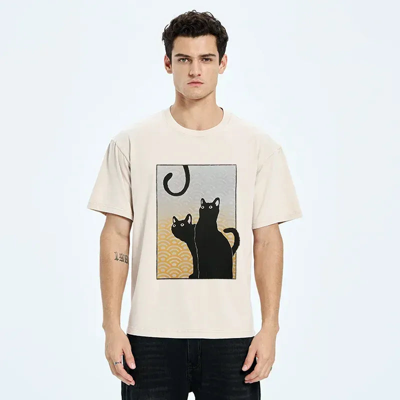 comfortable Japanese streetwear cat tee