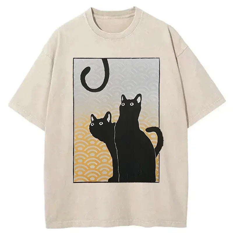 Kyoto-Lion Three Black Cats Washed T-Shirt