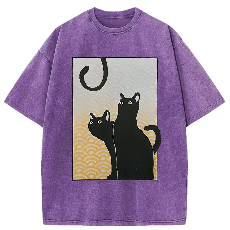 comfortable Japanese streetwear cat tee