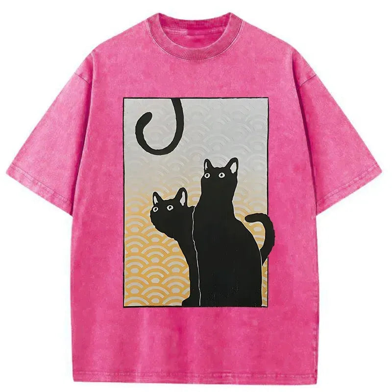 comfortable Japanese streetwear cat tee