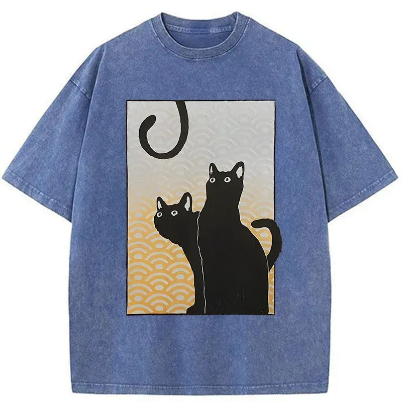 comfortable Japanese streetwear cat tee