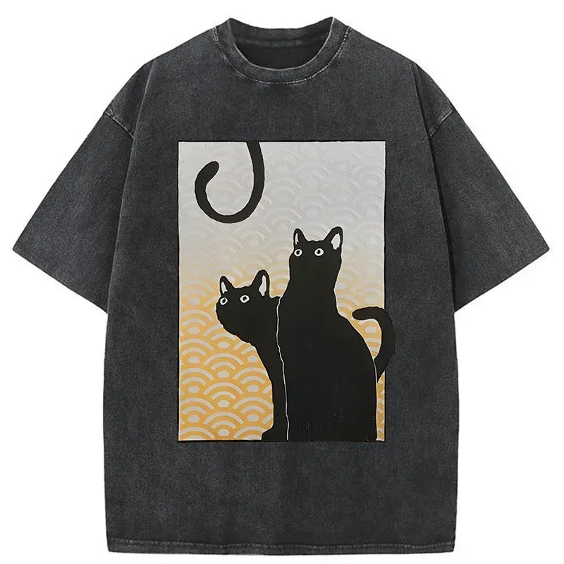 Kyoto-Lion Three Black Cats Washed T-Shirt