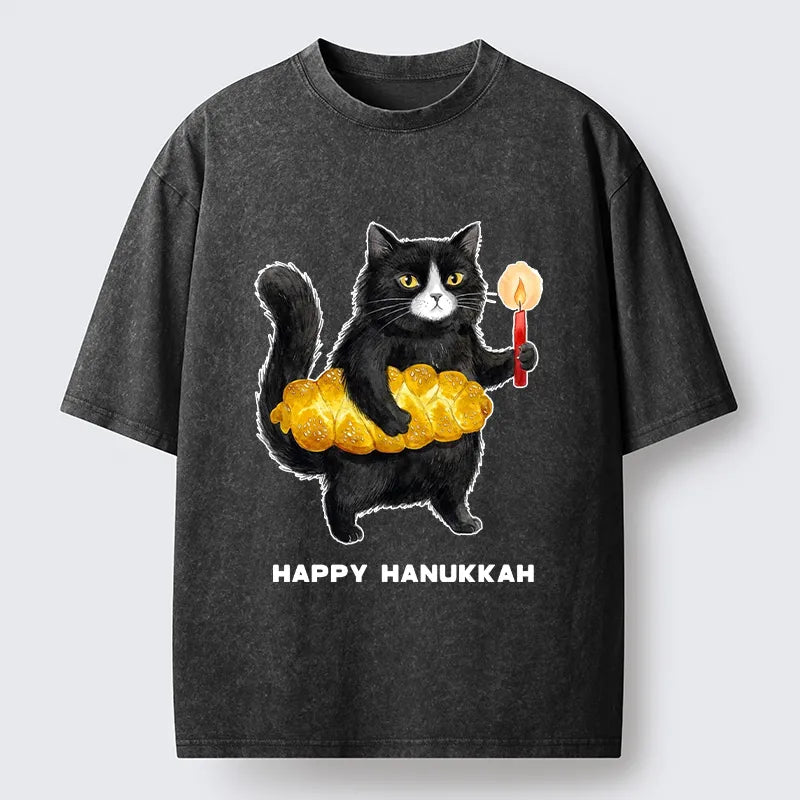 Kyoto-Lion Cute Hanukkah Cat Washed T-Shirt