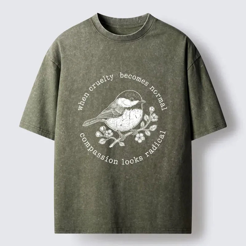 Kyoto-Lion Anti Cruelty Bird Washed T-Shirt