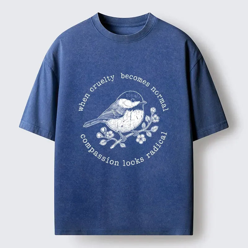 Kyoto-Lion anti cruelty bird washed t-shirt