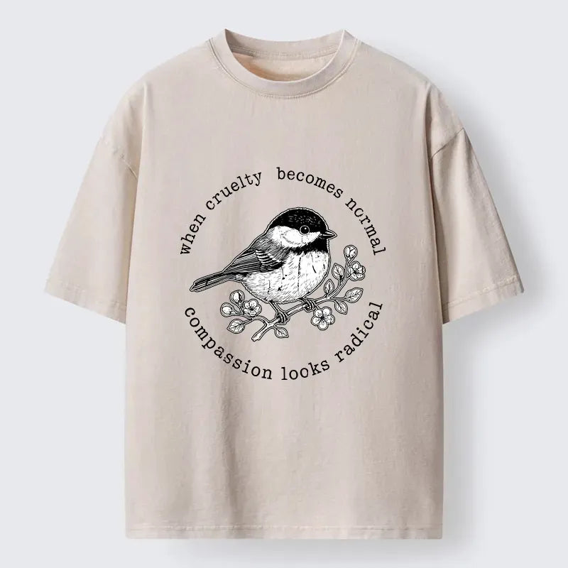 Kyoto-Lion anti cruelty bird washed t-shirt