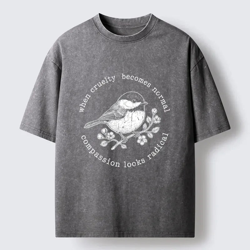 Kyoto-Lion anti cruelty bird washed t-shirt