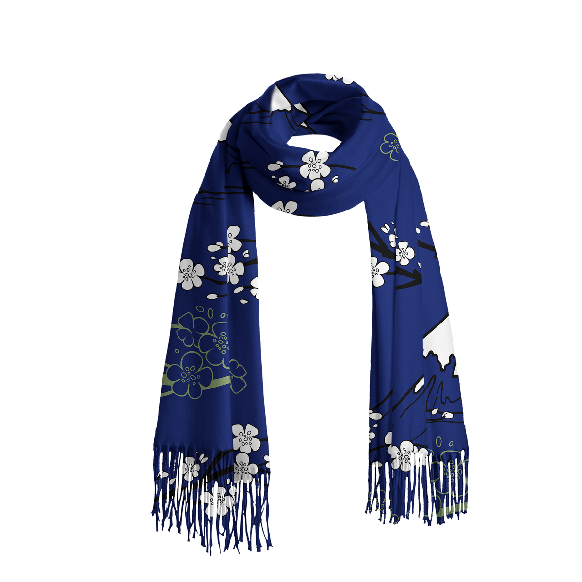 Kyoto-Lion Mt. Fuji Blossoms Fringed Scarf