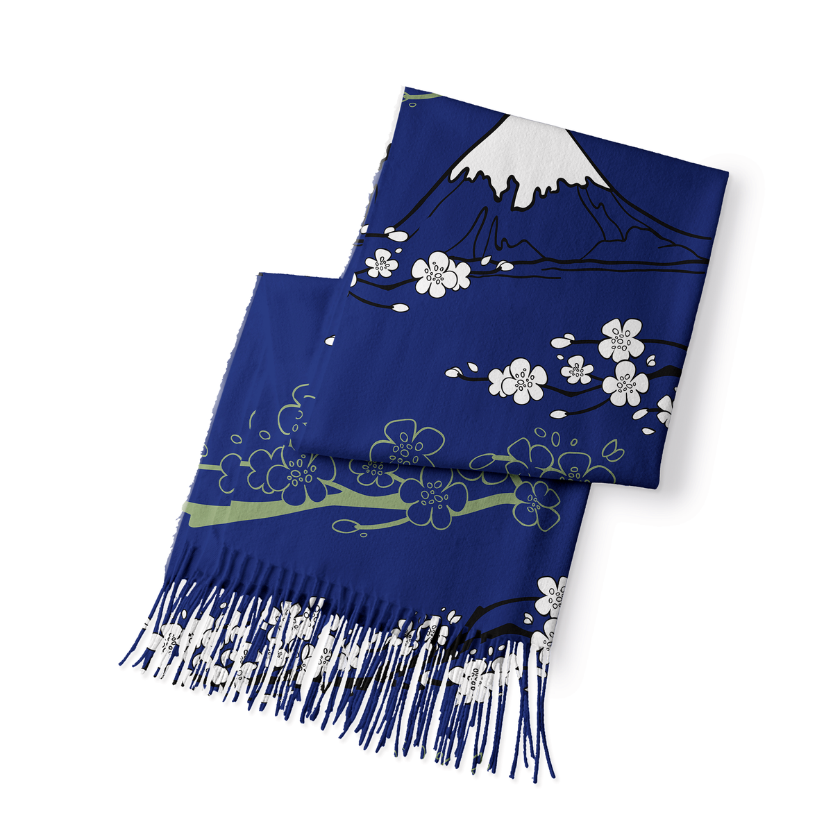 Kyoto-Lion Mt. Fuji Blossoms Fringed Scarf