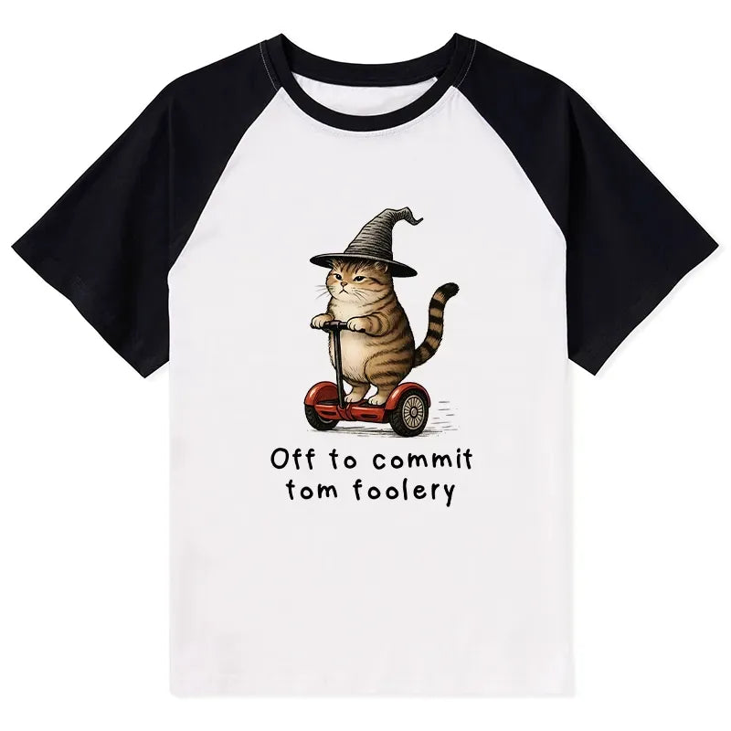 Kyoto-Lion Orange Cat Riding Segway-style Raglan T-shirt