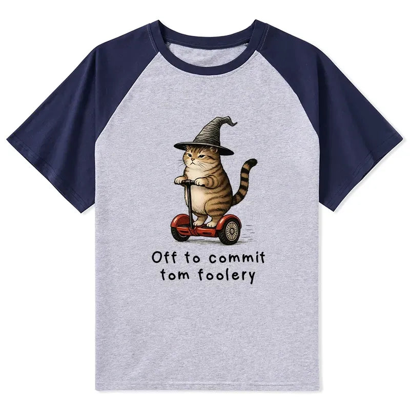 Kyoto-Lion Orange Cat Riding Segway-style Raglan T-shirt