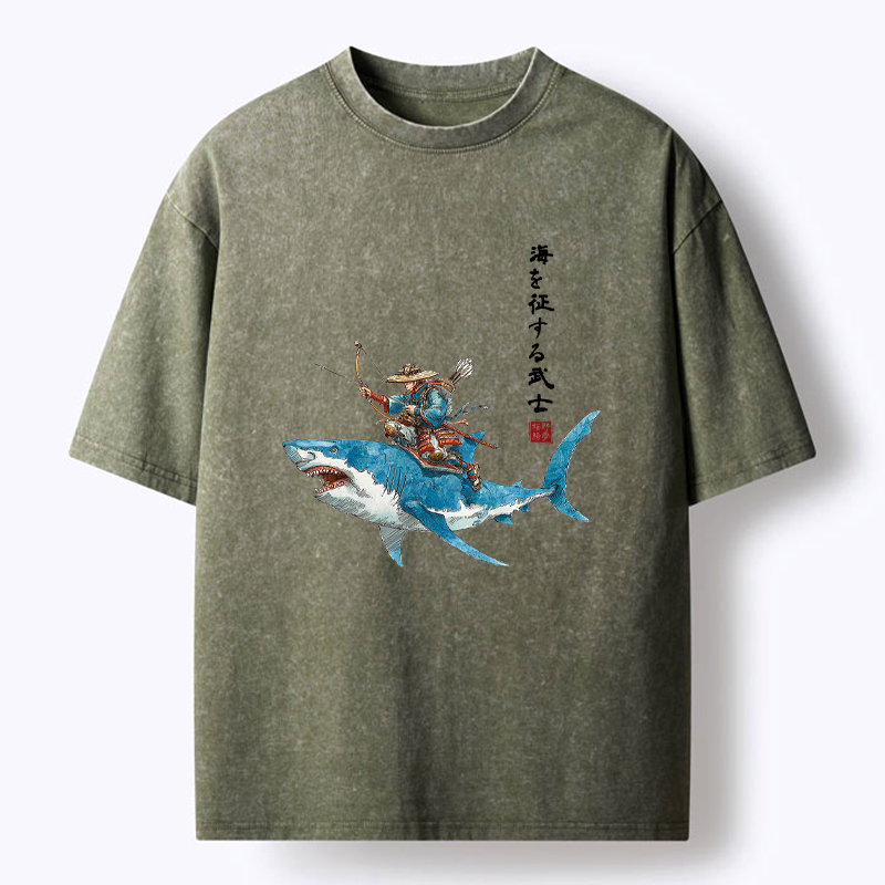 Japanese Lion Wave Washed T-Shirt