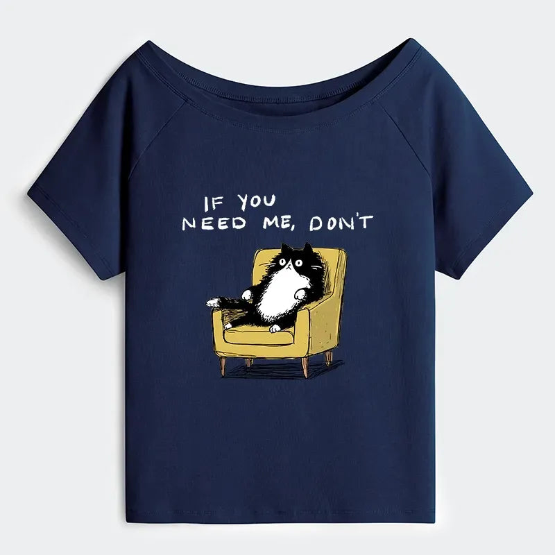 Japanese Cat Off Shoulder T-Shirt for Women