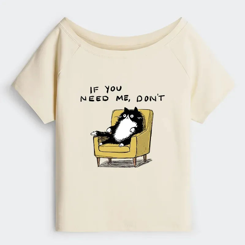 Off Shoulder Cat T-Shirt Free Shipping
