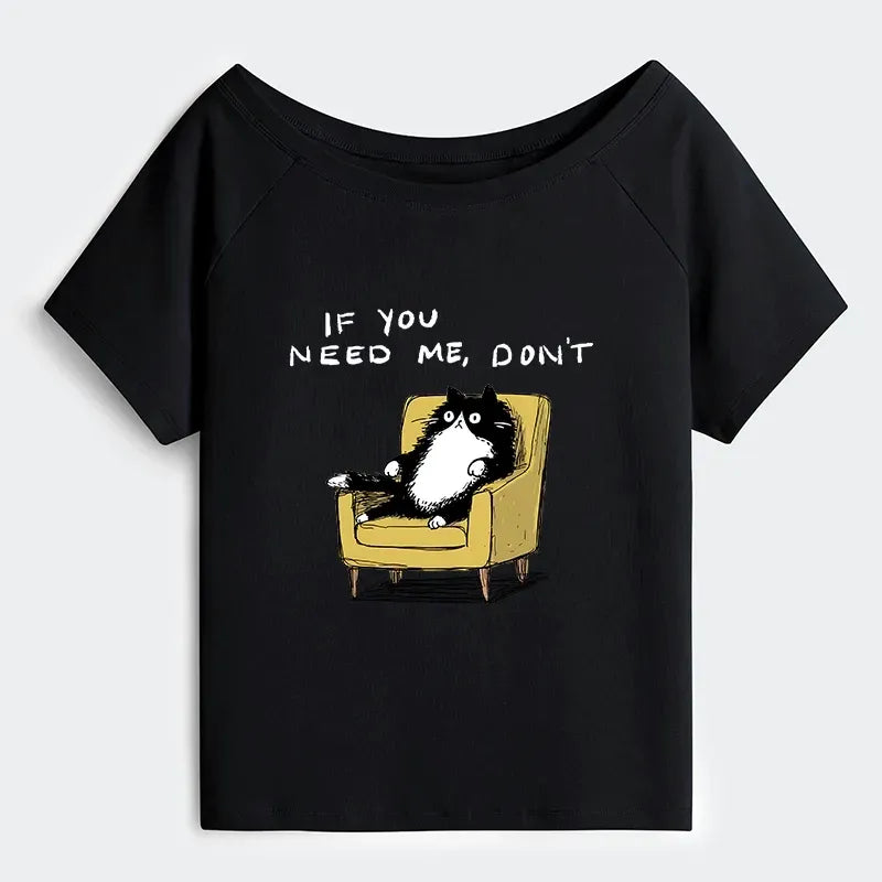 Kyoto-Lion Unavailable Cat Off Shoulder T-Shirt