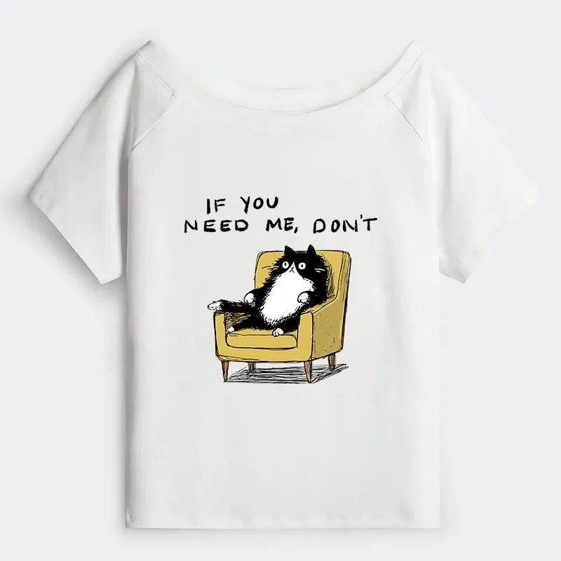 Off Shoulder Cat T-Shirt Free Shipping