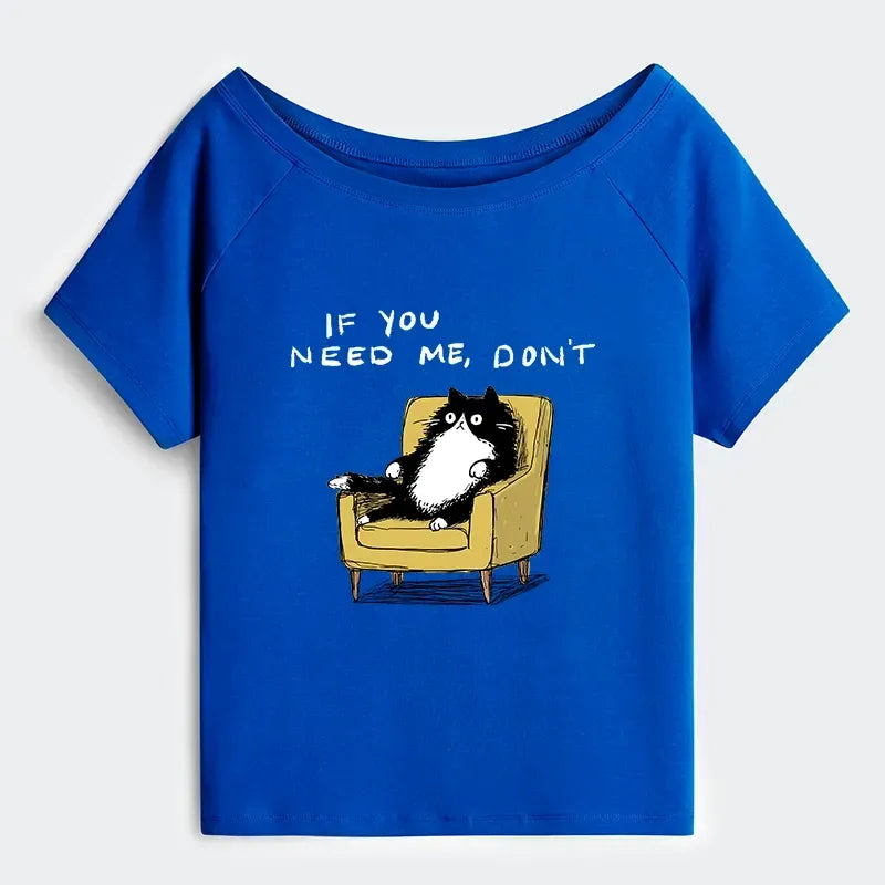 Kyoto-Lion Unavailable Cat Off Shoulder T-Shirt