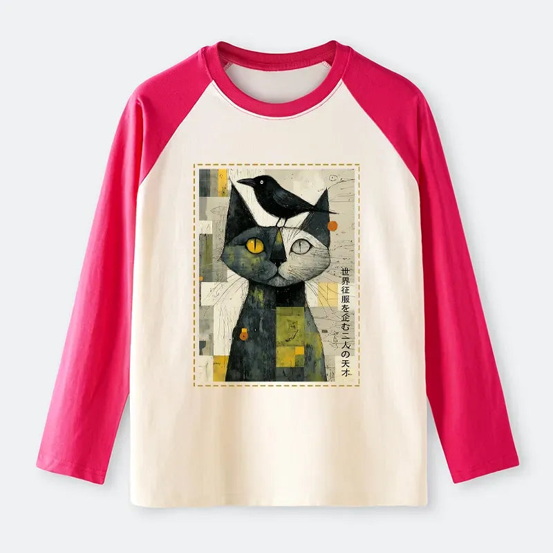 Kyoto-Lion The Cat And The Crow Are Planning To Rule The World Raglan Long Sleeve T-shirt