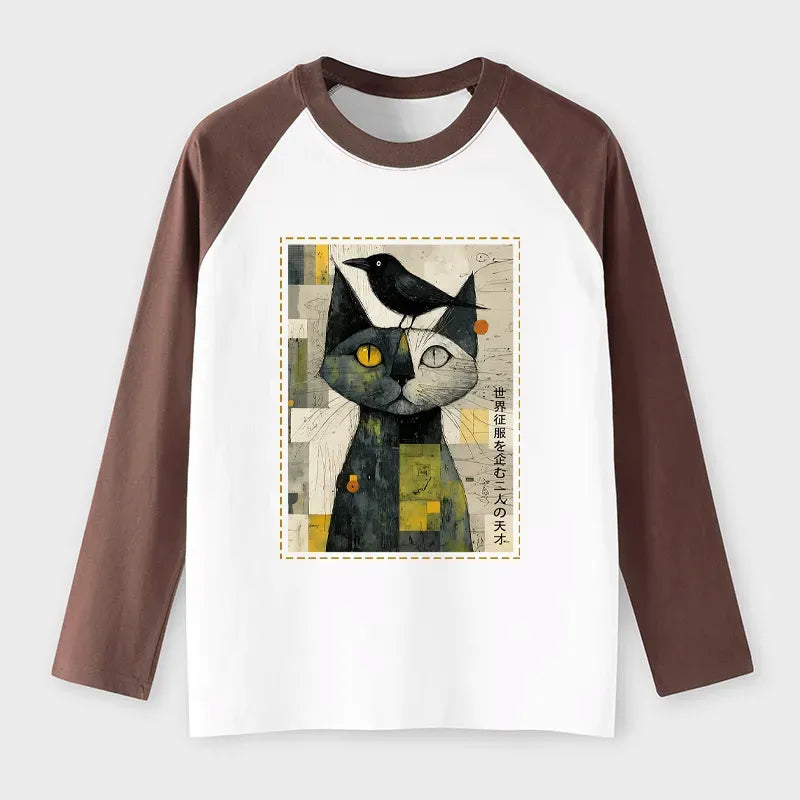 Kyoto-Lion The Cat And The Crow Are Planning To Rule The World Raglan Long Sleeve T-shirt