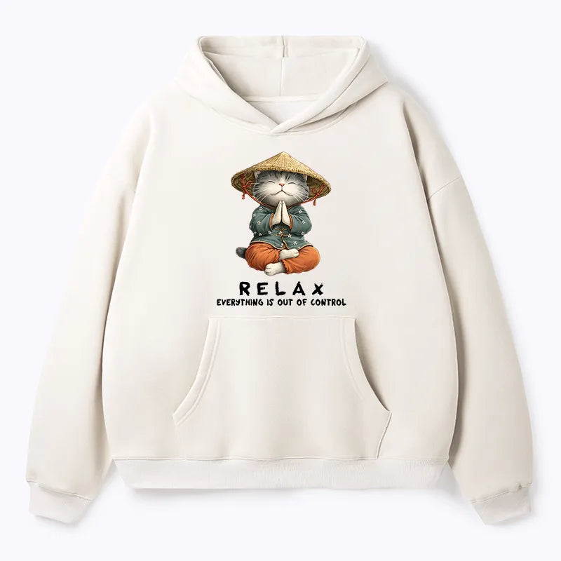 Kyoto-Lion Zen Relax Cat Graphic Adult Fleece Hoodie