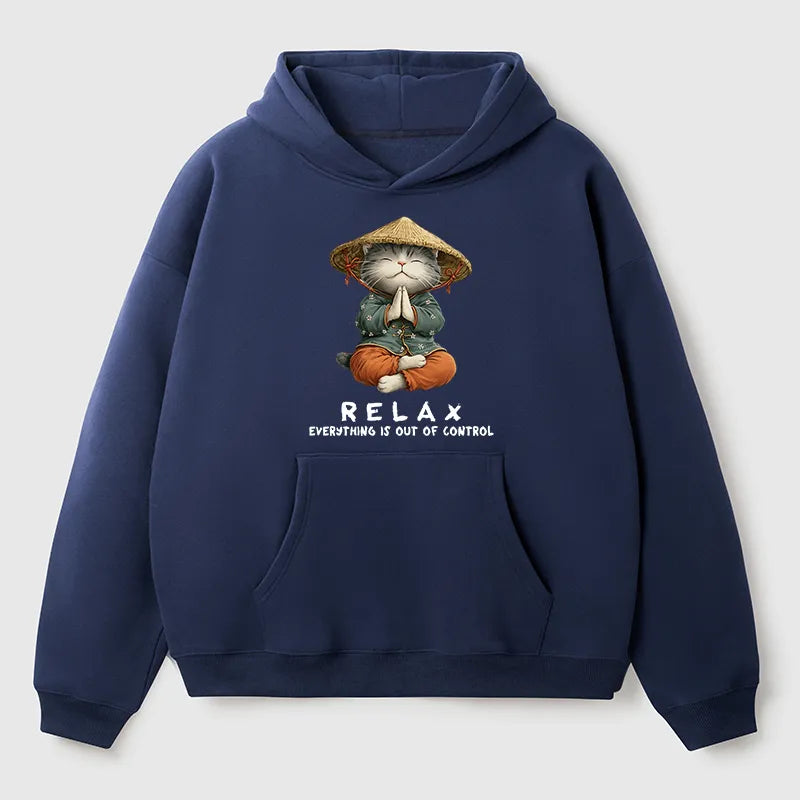 Kyoto-Lion Zen Relax Cat Graphic Adult Fleece Hoodie