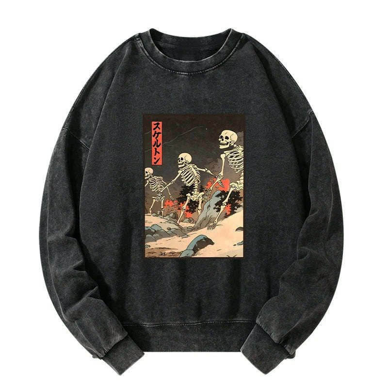 Kyoto-Lion Japanese Rising Skeletons Washed Sweatshirt