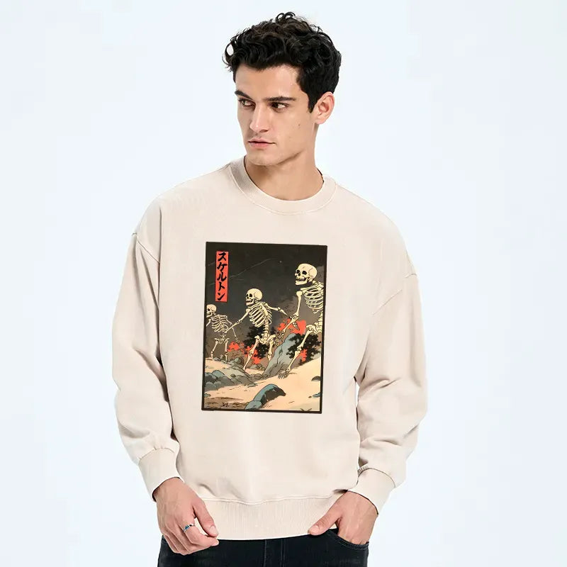 Kyoto-Lion Japanese Rising Skeletons Washed Sweatshirt