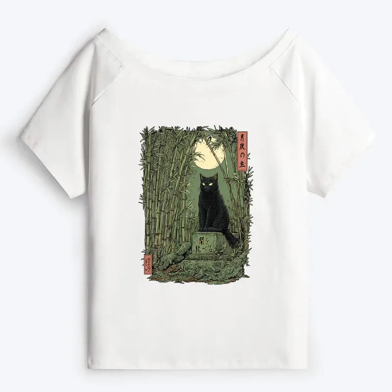 Japanese Black Cat Bamboo Forest Tee