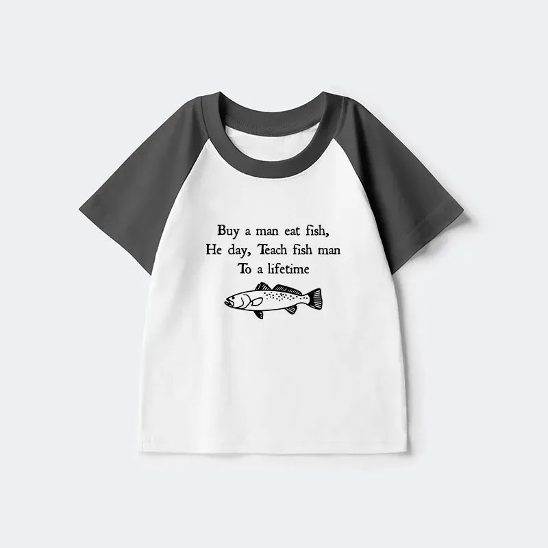 Kyoto-Lion Man Eat Fish Meme Kids Raglan T-shirt