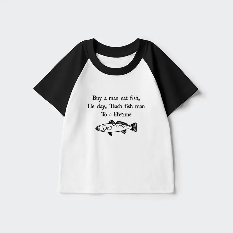Kyoto-Lion Man Eat Fish Meme Kids Raglan T-shirt