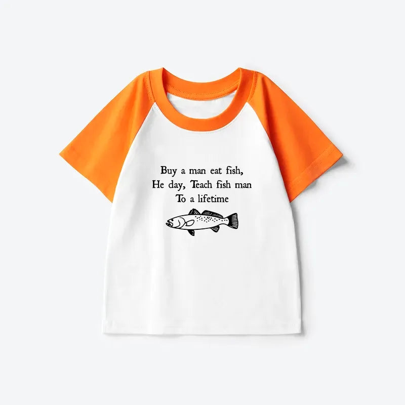 Kyoto-Lion Man Eat Fish Meme Kids Raglan T-shirt
