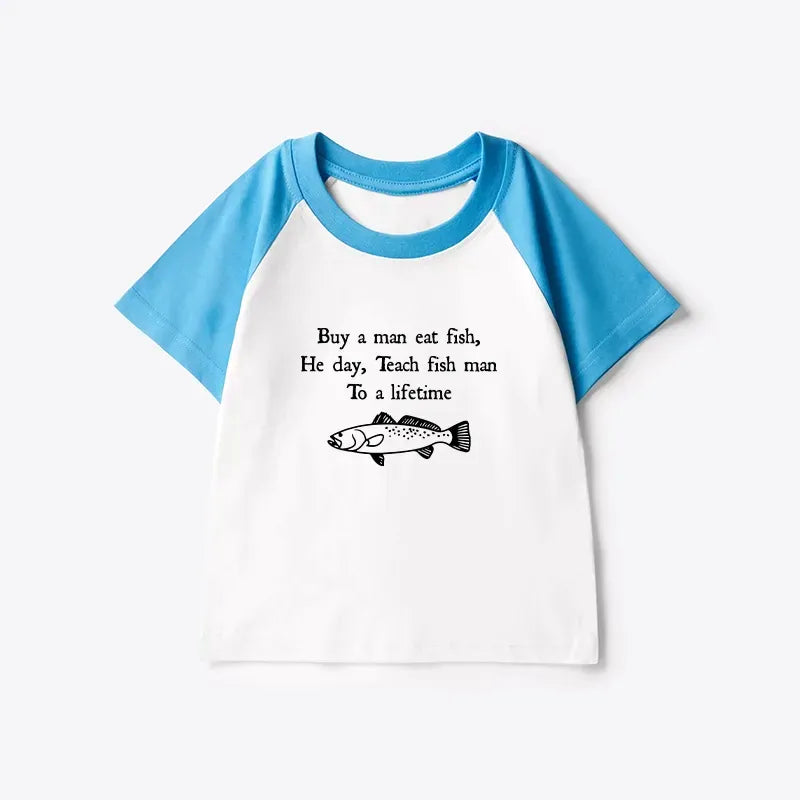 Kyoto-Lion Man Eat Fish Meme Kids Raglan T-shirt