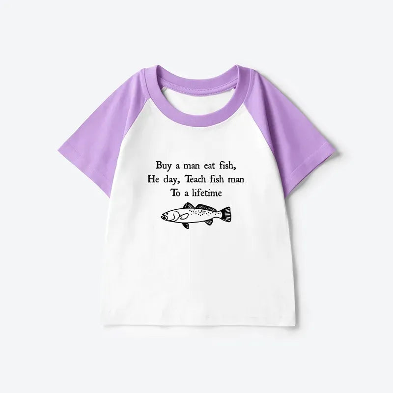 Kyoto-Lion Man Eat Fish Meme Kids Raglan T-shirt
