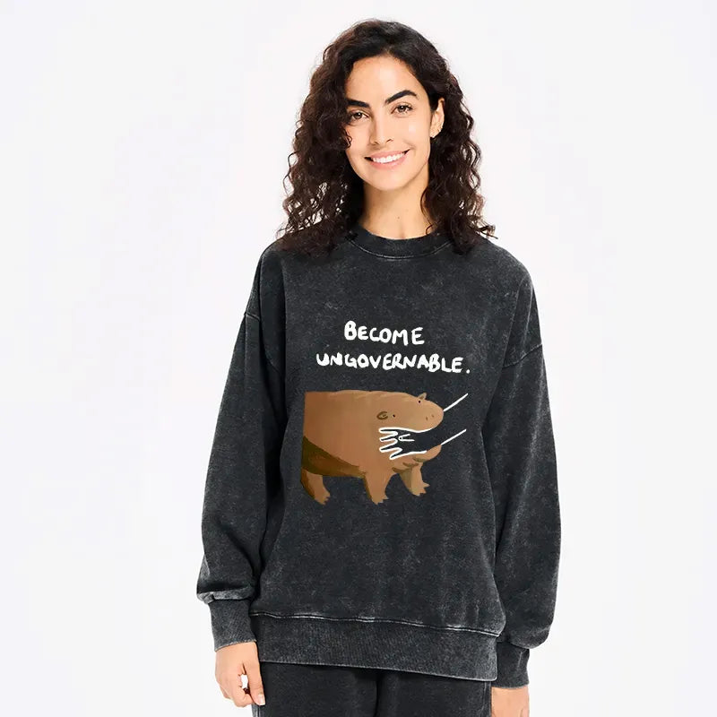 Kyoto-Lion Moo Deng Bites Someone's Arm Washed Sweatshirt